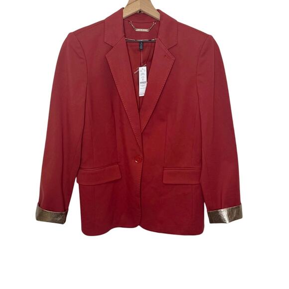 WHBM NEW Women's 14 Metallic Trim Blazer Jacket Burnt Sienna Career Quiet Luxury - Picture 2 of 16